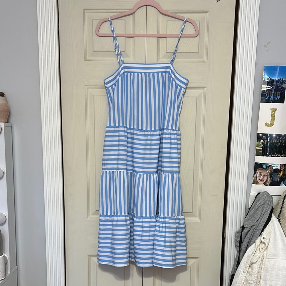 Blue and White Striped Sundress with Pockets